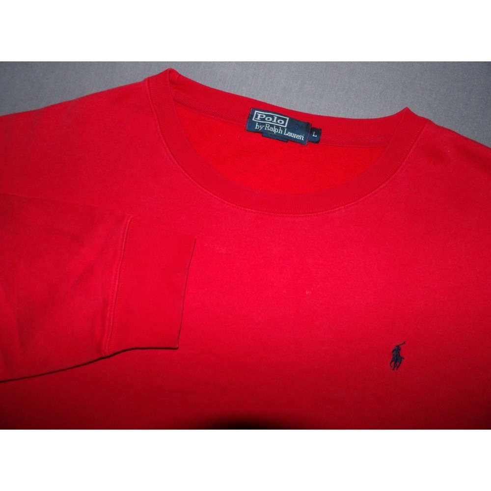 Polo Ralph Lauren VTG Fleece Lined Red Pull Over Crew Neck Sweatshirt Men's LRG